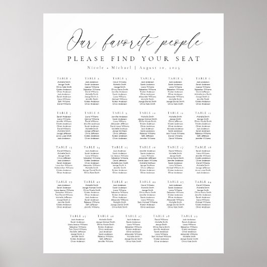 29 Tafels Onze favoriete mensen Zitplaatskaart Poster (Voorkant)