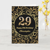 29e Birthday Black en Gold Floral Pattern Kaart (Gele Bloem)