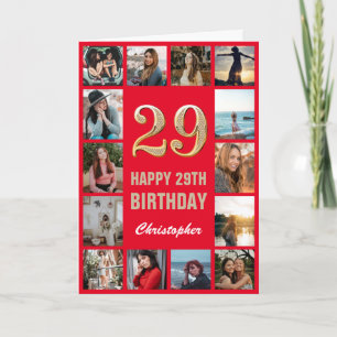 29e Happy Birthday Red en Gold Photo Collage Kaart