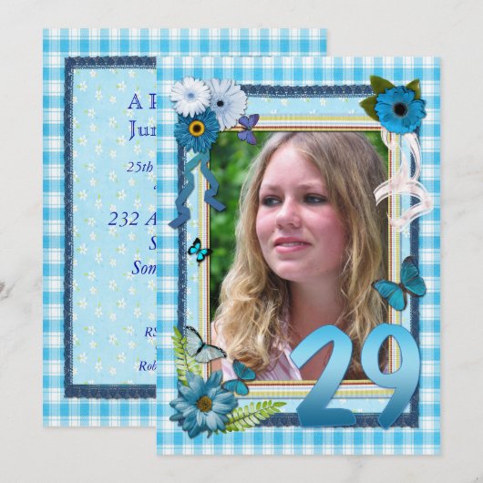 29e uitnodiging voor verjaardagsfeest op foto (Voorkant / Achterkant)