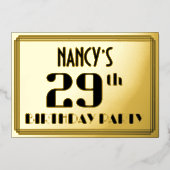29e verjaardag: Art Deco Kijk "29" en naam Folie Uitnodiging (Voorkant)