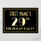 29e verjaardag: Art Deco Kijk "29", met naam Folie Uitnodiging (Voorkant)