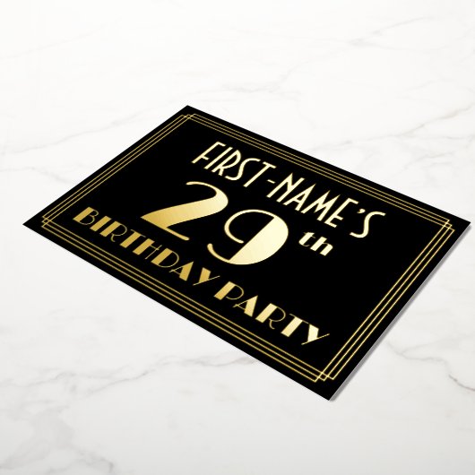 29e verjaardag: Art Deco Kijk "29", met naam Folie Uitnodiging (Gedraaid)