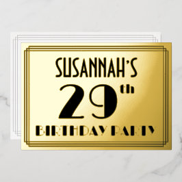 29e verjaardag — Art Deco look "29" + Naam Folie Uitnodiging