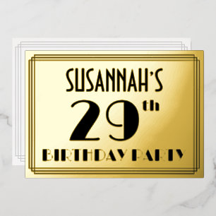 29e verjaardag — Art Deco look "29" + Naam Folie Uitnodiging