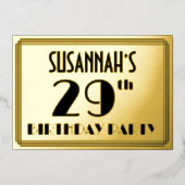 29e verjaardag — Art Deco look "29" + Naam Folie Uitnodiging (Voorkant)