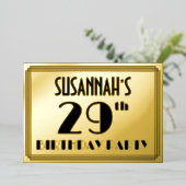 29e verjaardag — Art Deco look "29" + Naam Folie Uitnodiging (Staand Voorkant)