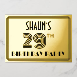 29e verjaardag — Art Deco Style "29" en naam Folie Uitnodiging