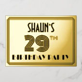29e verjaardag — Art Deco Style "29" en naam Folie Uitnodiging (Voorkant)