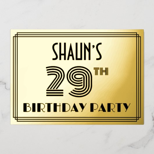 29e verjaardag — Art Deco Style "29" en naam Folie Uitnodiging (Voorkant)