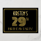 29e verjaardag — Art Deco Style "29" + Naam Folie Uitnodiging (Voorkant)