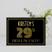 29e verjaardag — Art Deco Style "29" + Naam Folie Uitnodiging (Staand Voorkant)