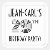 29e verjaardag: Art Deco Style + aangepaste naam Vierkante Sticker (Voorkant)