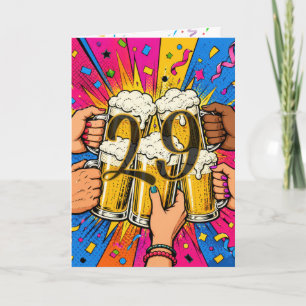 29e verjaardag bier toast in Pop Art Kaart