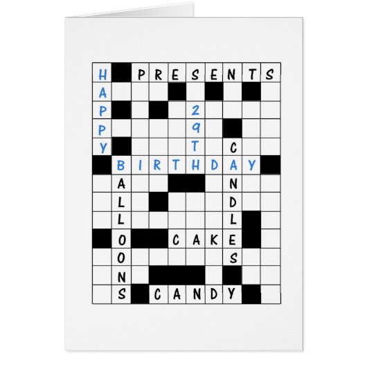 29e verjaardag, Crossword Puzzle Birthday Card (Voorkant)