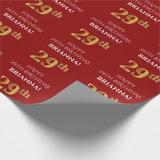 29e verjaardag: Elegant, Rood, Faux Gold Look Cadeaupapier (Hoek)