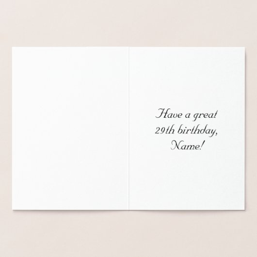 29e verjaardag: elegant, script; aangepaste naam folie kaarten (Binnen)