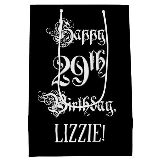 29e verjaardag: Fancy, elegant script + aangepaste Medium Cadeauzakje (Achterkant)