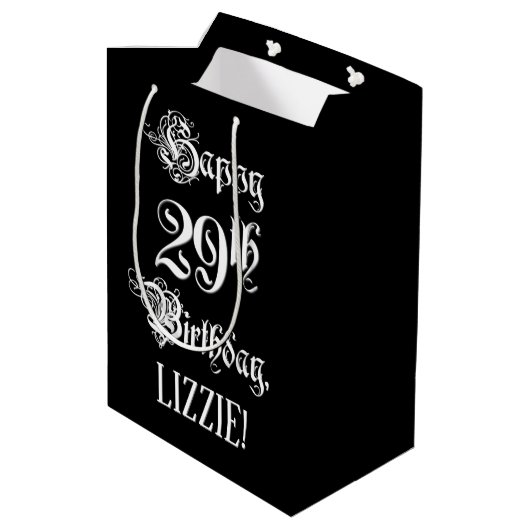 29e verjaardag: Fancy, elegant script + aangepaste Medium Cadeauzakje (Achterkant Gekanteld)