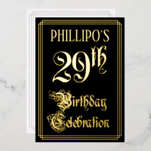 29e verjaardag — Fancy script en aangepaste naam Folie Uitnodiging