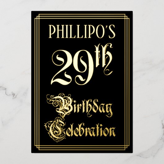 29e verjaardag — Fancy script en aangepaste naam Folie Uitnodiging (Voorkant)