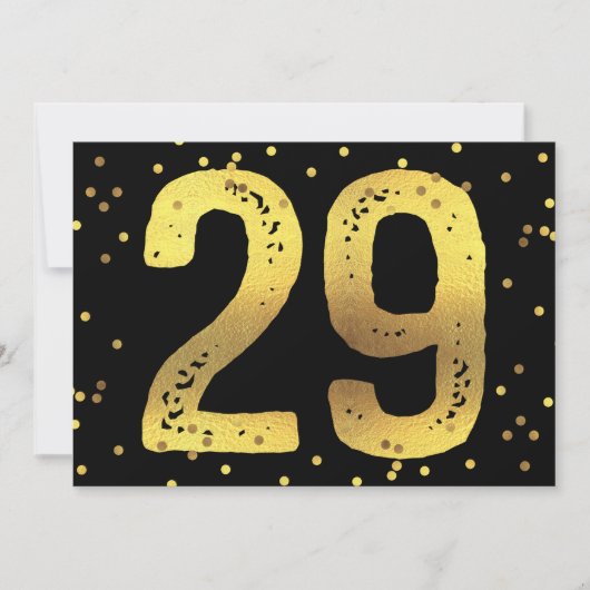 29e verjaardag Faux Gold Foil Confetti Black Kaart (Voorkant)