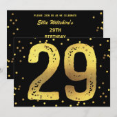 29e verjaardag Faux Gold Foil Confetti Black Kaart (Voorkant / Achterkant)