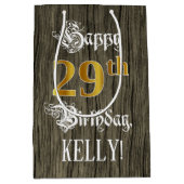 29e verjaardag: Faux Gold look & Faux Wood Pattern Medium Cadeauzakje (Voorkant)