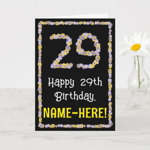 29e verjaardag: Floral Flowers Number, Custom Name Kaart