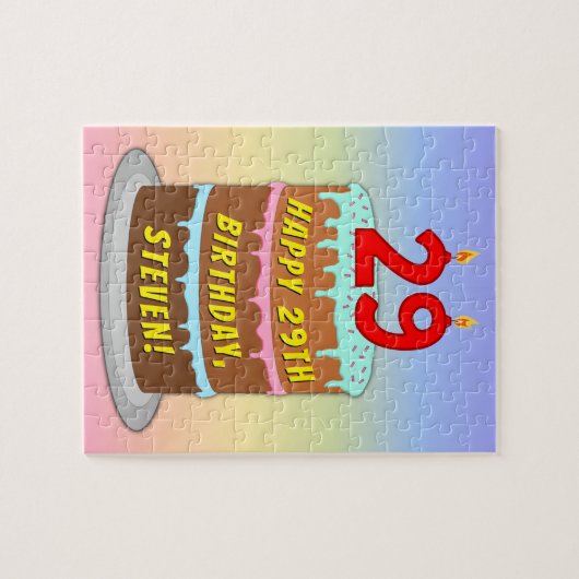 29e verjaardag: Fun Cake and Candles + Custom Name Legpuzzel (Horizontaal)