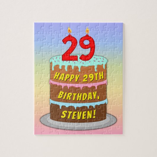 29e verjaardag: Fun Cake and Candles + Custom Name Legpuzzel (Verticaal)