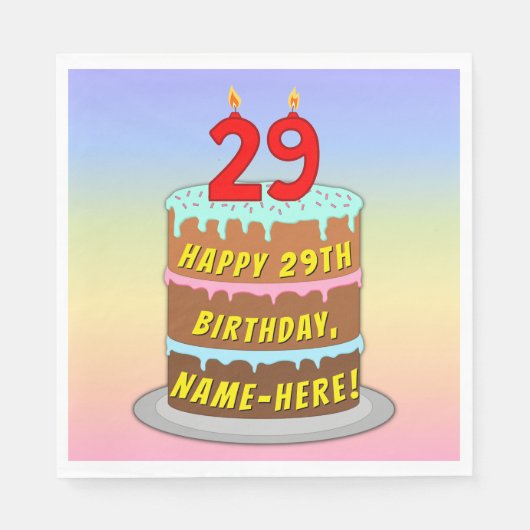 29e verjaardag: Fun Cake and Candles + Custom Name Servet (Voorkant)