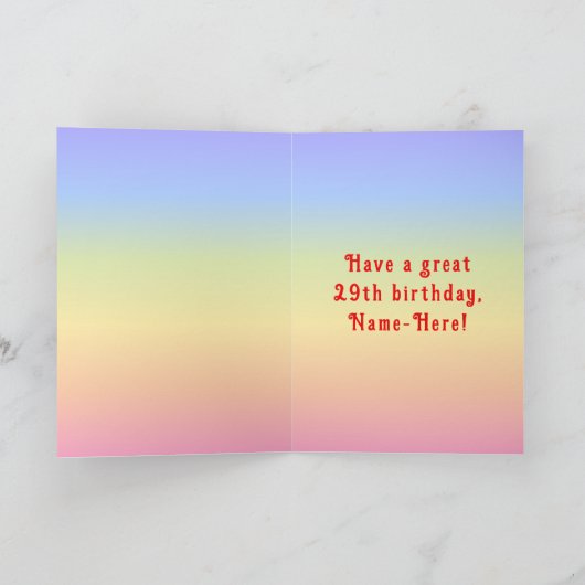 29e verjaardag — Fun Cake & Candles, w/ Eigen naam Kaart (Binnen)