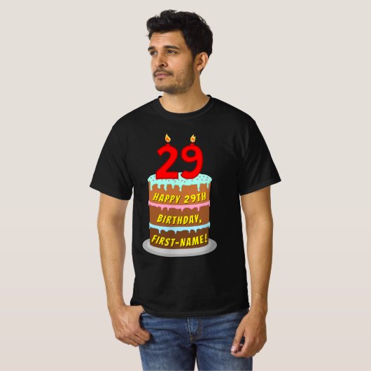 29e verjaardag — Fun Cake & Candles, w/ Eigen naam T-shirt (Voorkant volledig)