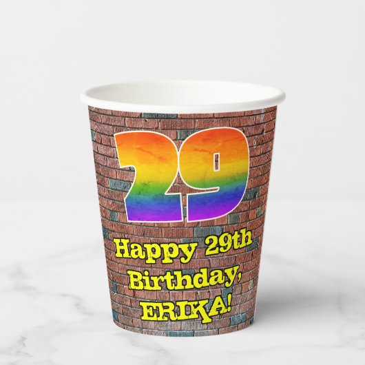 29e verjaardag: Fun Graffiti-geïnspireerde regenbo Papieren Bekers (Achterkant)