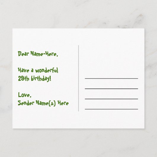 29e verjaardag: Fun Hearts Pattern, Regenboog 29 Briefkaart (Achterkant)