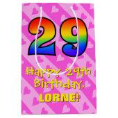 29e verjaardag: Fun Pink Hearts Stripes; Rainbow 2 Medium Cadeauzakje (Voorkant)