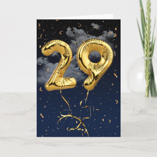 29e verjaardag Gold Mylar ballon en Confetti Card Kaart (Voorkant)