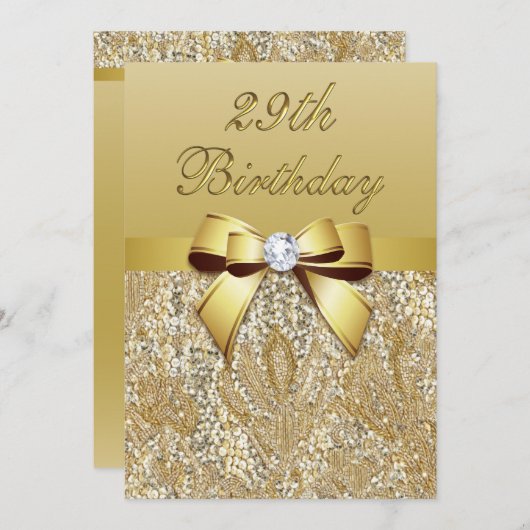 29e Verjaardag Gouden Faux Sequins en Bow Kaart (Voorkant / Achterkant)