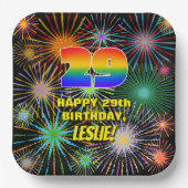 29e verjaardag: kleurrijk, gevierd vuurwerk papieren bordje (Voorkant)