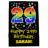 29e verjaardag: kleurrijk sterrenpatroon en regenb medium cadeauzakje (Voorkant)