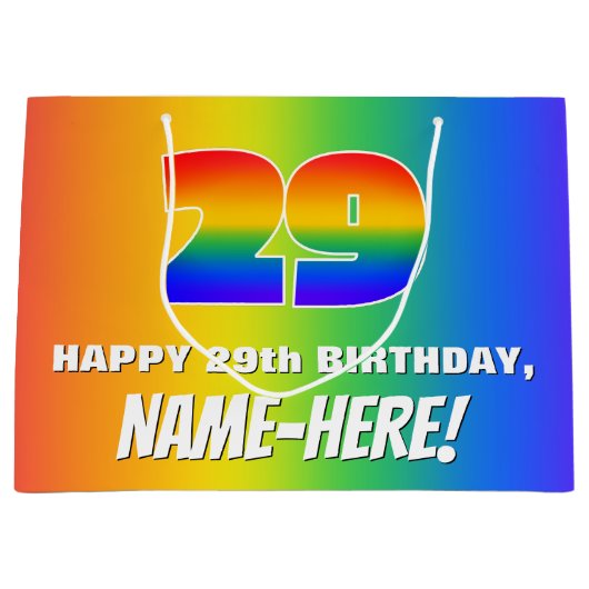 29e verjaardag: kleurrijk, vun regenboogpatroon #  groot cadeauzakje (Voorkant)