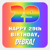 29e verjaardag: kleurrijk, vun regenboogpatroon #  vierkante sticker (Voorkant)