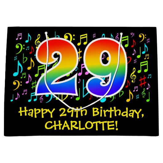 29e verjaardag - Kleurrijke muzieksymbolen, Rainbo Groot Cadeauzakje (Voorkant)
