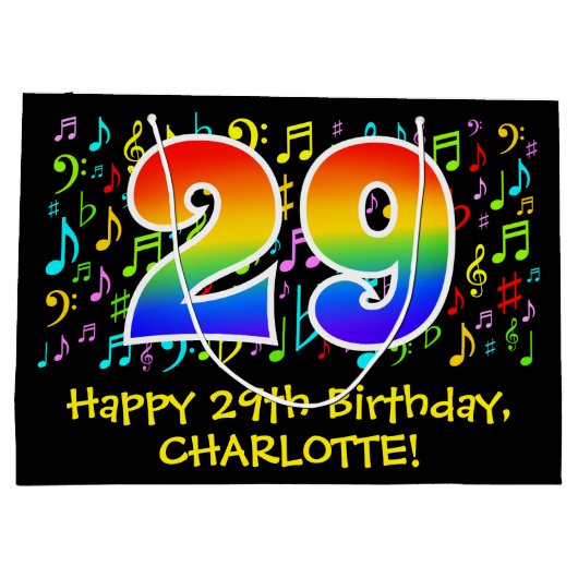 29e verjaardag - Kleurrijke muzieksymbolen, Rainbo Groot Cadeauzakje (Achterkant)
