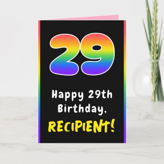 29e verjaardag: kleurrijke regenboog # 29, Naam va Kaart (Voorkant)
