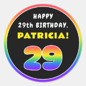 29e verjaardag: kleurrijke regenboog # 29, Naam va Ronde Sticker (Voorkant)