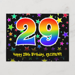29e verjaardag: leuk sterrenpatroon, regenboog 29, briefkaart