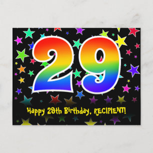 29e verjaardag: leuk sterrenpatroon, regenboog 29, briefkaart