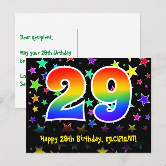 29e verjaardag: Leuke sterrenprint, Regenboog 29, Briefkaart (Voorkant / Achterkant)
